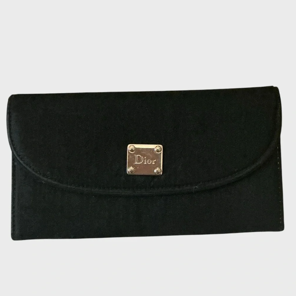 Christian Dior Oblique Canvas Continental Wallet Black Authentic